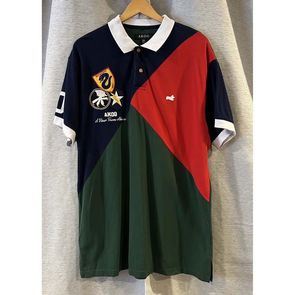 VTG Akoo‎ Mens Color Block Polo Shirt Size 2XL